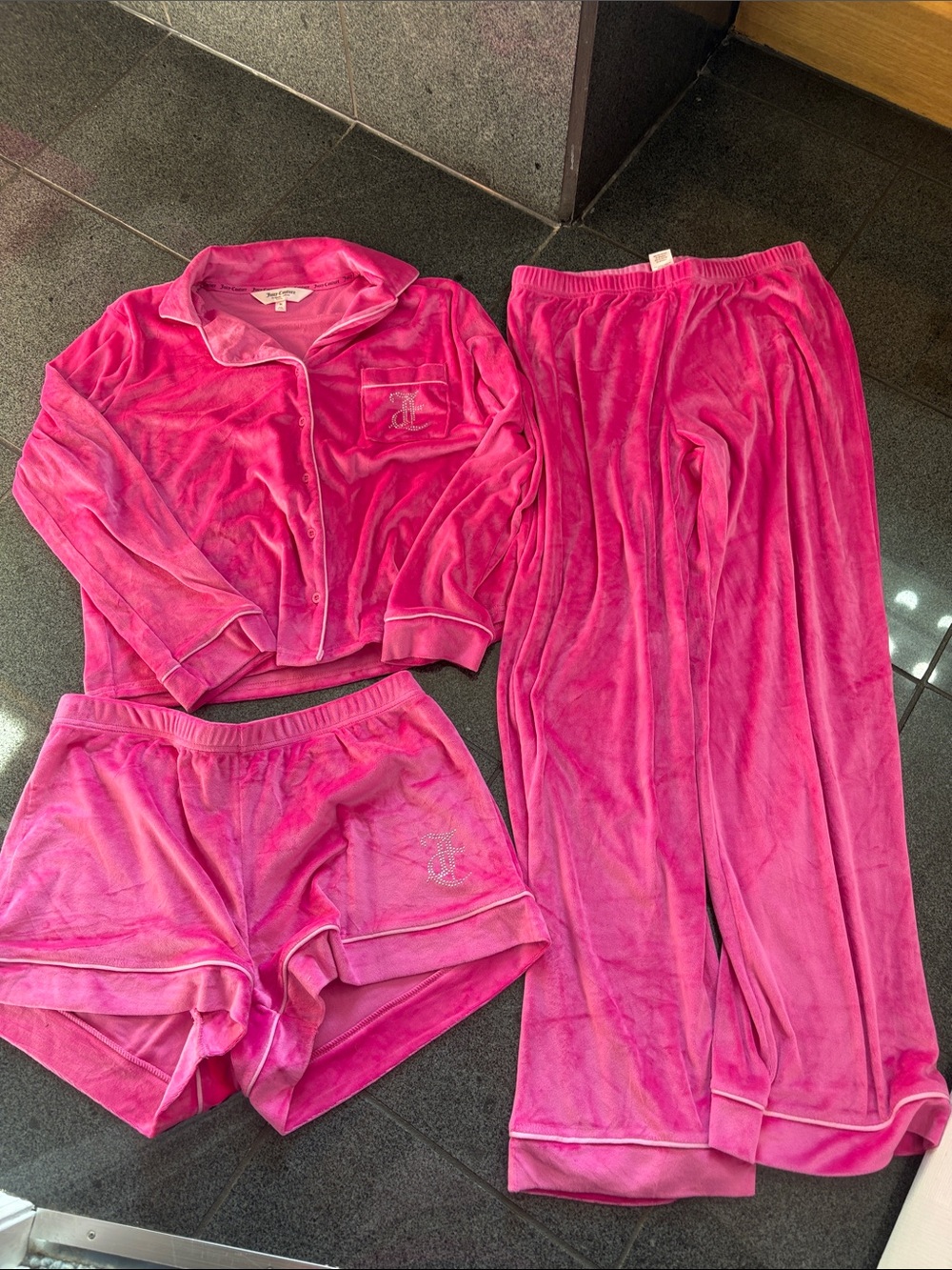 Women’s 3-Piece Pink Velour Pajama Set - Brand